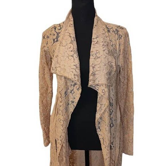 Windsor Long Lace Open Front Tie Belt Blush Cardigan Small - Picture 2 of 8